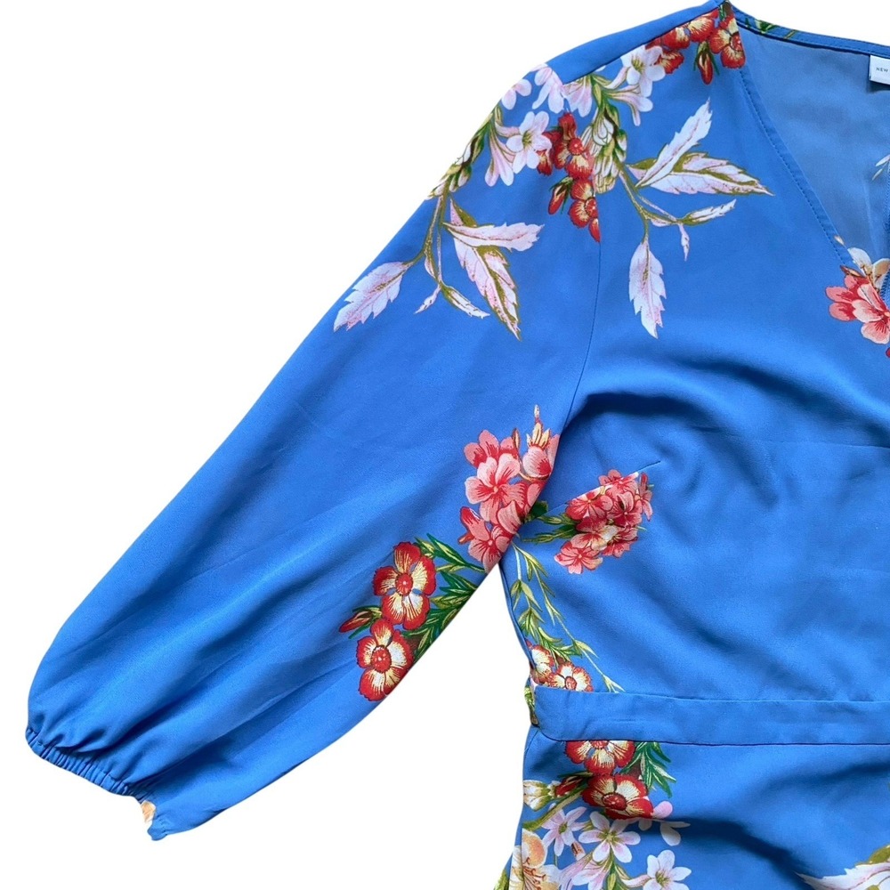 Wrap High Low Floral Dress Size L Blue Ruffled Romantic Cottage Feminine - Picture 8 of 12